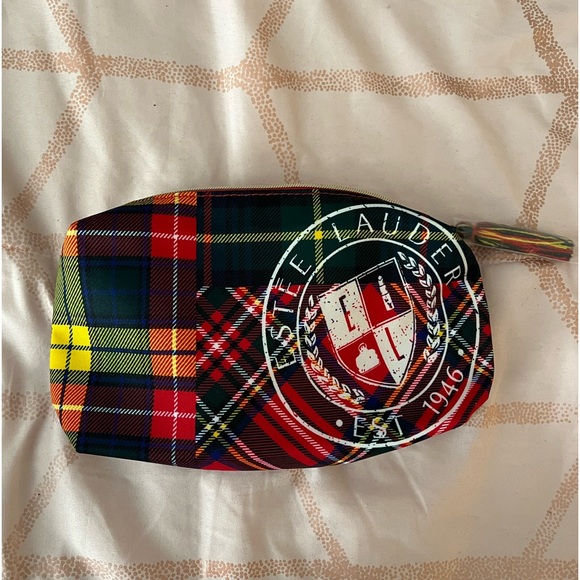 Estee Lauder Green & Red Plaid Design Cosmetics Bag - Picture 4 of 5